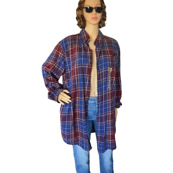 NWT Foundry Mens Red Blue Plaid Button Down Size LT Large Tall Cotton Western - Picture 1 of 7